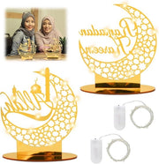 Decorazione di Festa - 2 Pezzi Ornamento Acrilica Stella Luna Lampada Luminaria Tavola Decorazione Ramadan Luna Lampada da Tavolo Decorazione Interna