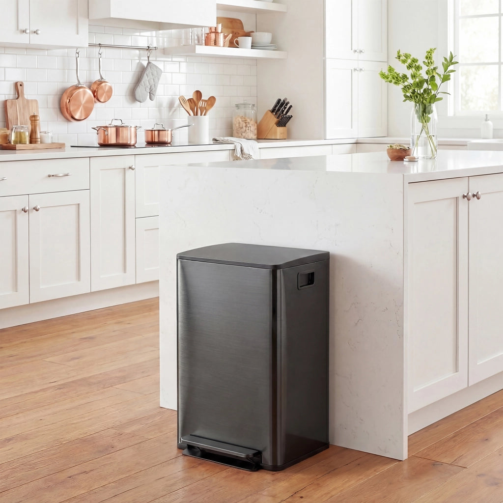 Pattumiera da 60L con 2 Scomparti ¨C Xylo ¨C Acciaio Inox Nero, Coperchio Soft-Close