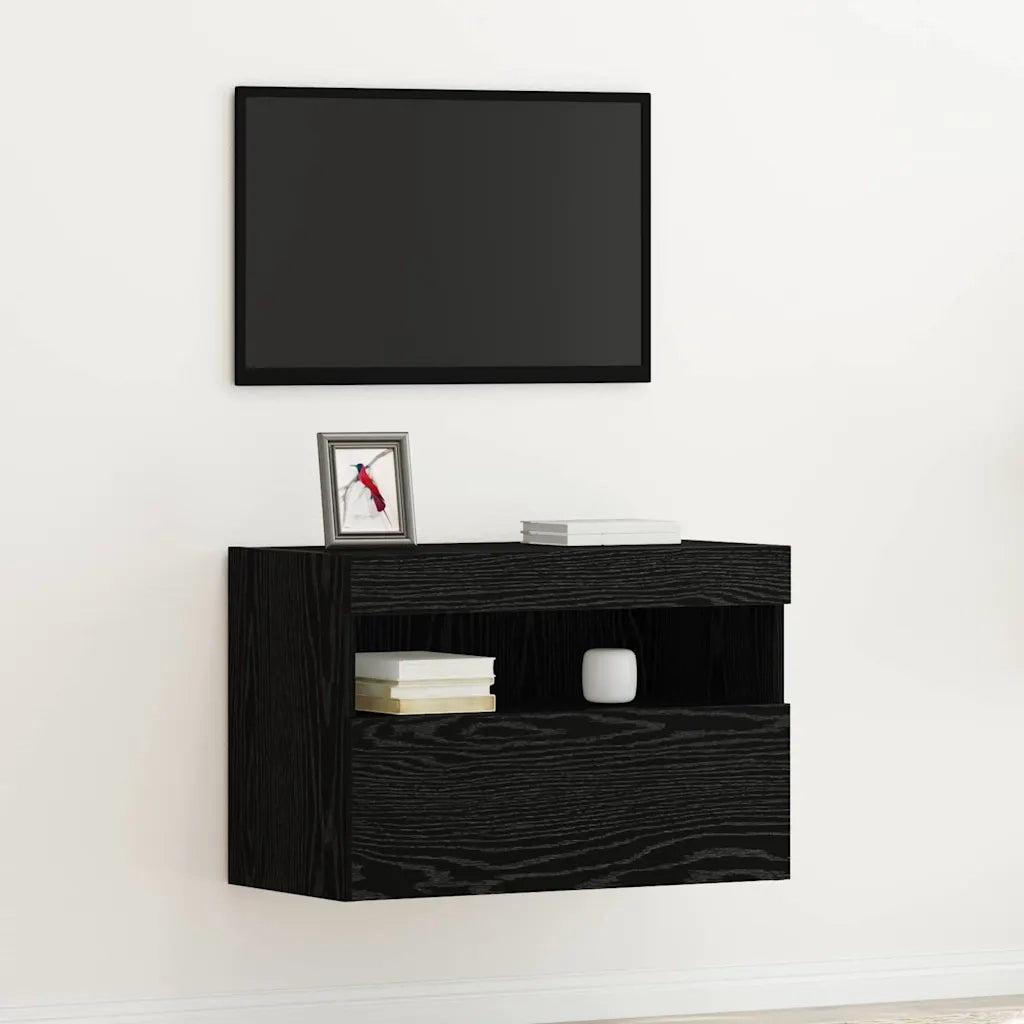 Mobile TV da parete con LED Rovere nero 60 x 30 x 40 cm 862210