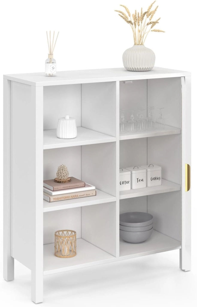 EDHEN credenza e armadietto bianco a 3 ripiani da 70 cm con teca