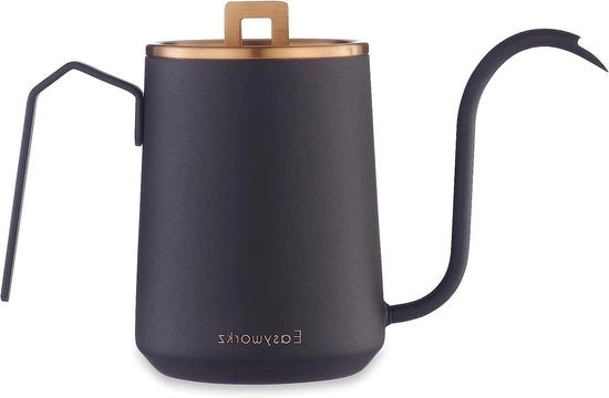 Caffettiera a Filtrazione a Mano con Spout a Goccia e Coperchio in Acciaio Inossidabile 600ml - Rose Gold Nero.