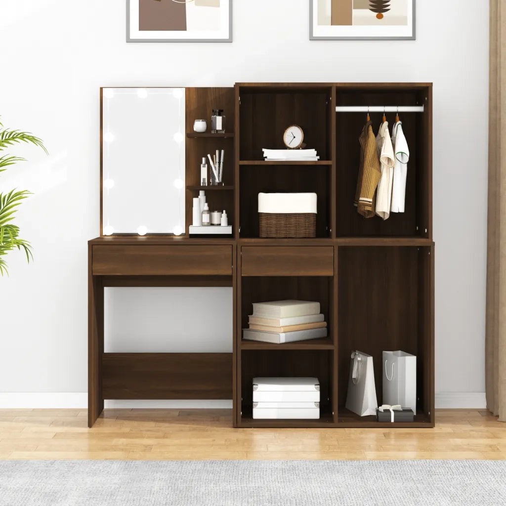 Toeletta con LED e Armadietti Rovere Marrone Legno Multistrato 3120190
