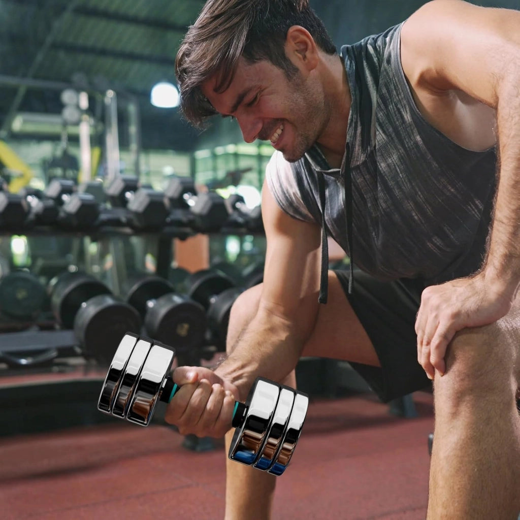 Manubri in acciaio – Set di 2 manubri ultra compatti regolabili 5 kg 10 kg con manico in schiuma – manubri fitness per la casa
