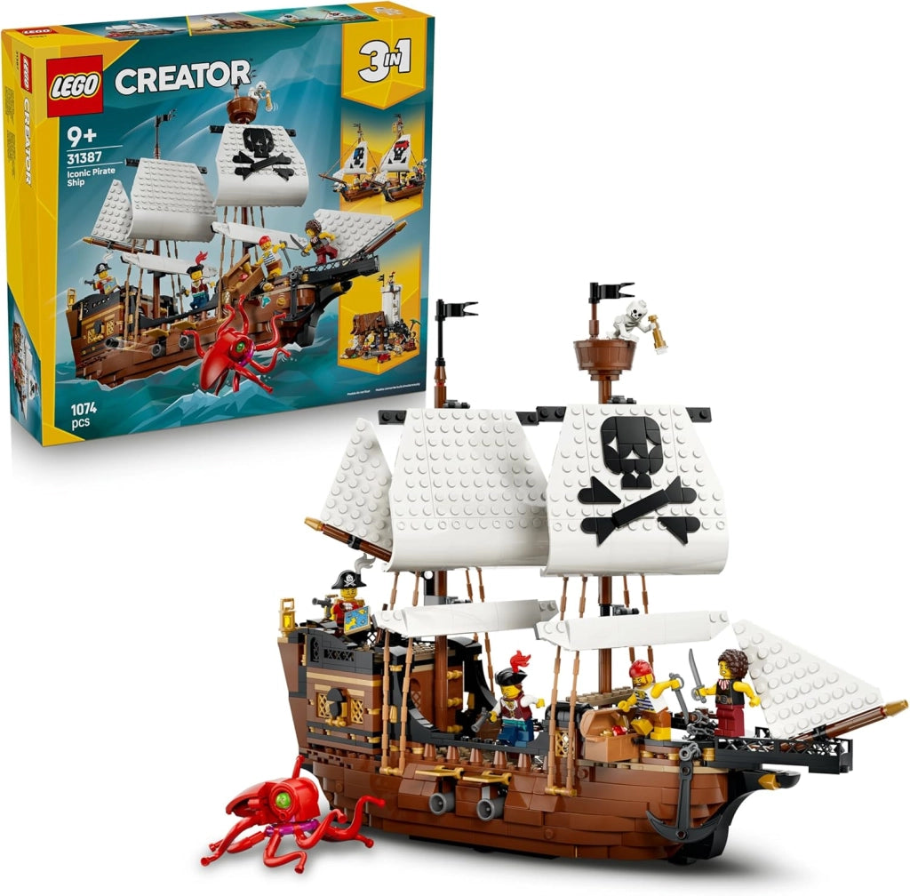 LEGO Creator 3 in 1 Iconica Nave da Pirata - Giocattolo Trasformabile in Castello o in 2 Barche Gemelle , Eta 9+