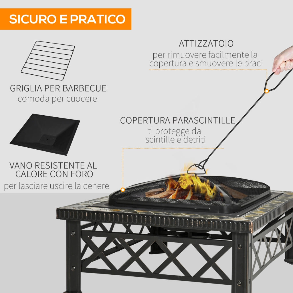 Braciere da Giardino con Griglia ¨C Zephmum ¨C 76x76x47cm Nero