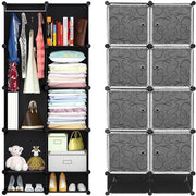 Cassettiere modulare per abbigliamento, contenitore in plastica nera con stampa e spazio per scarpe