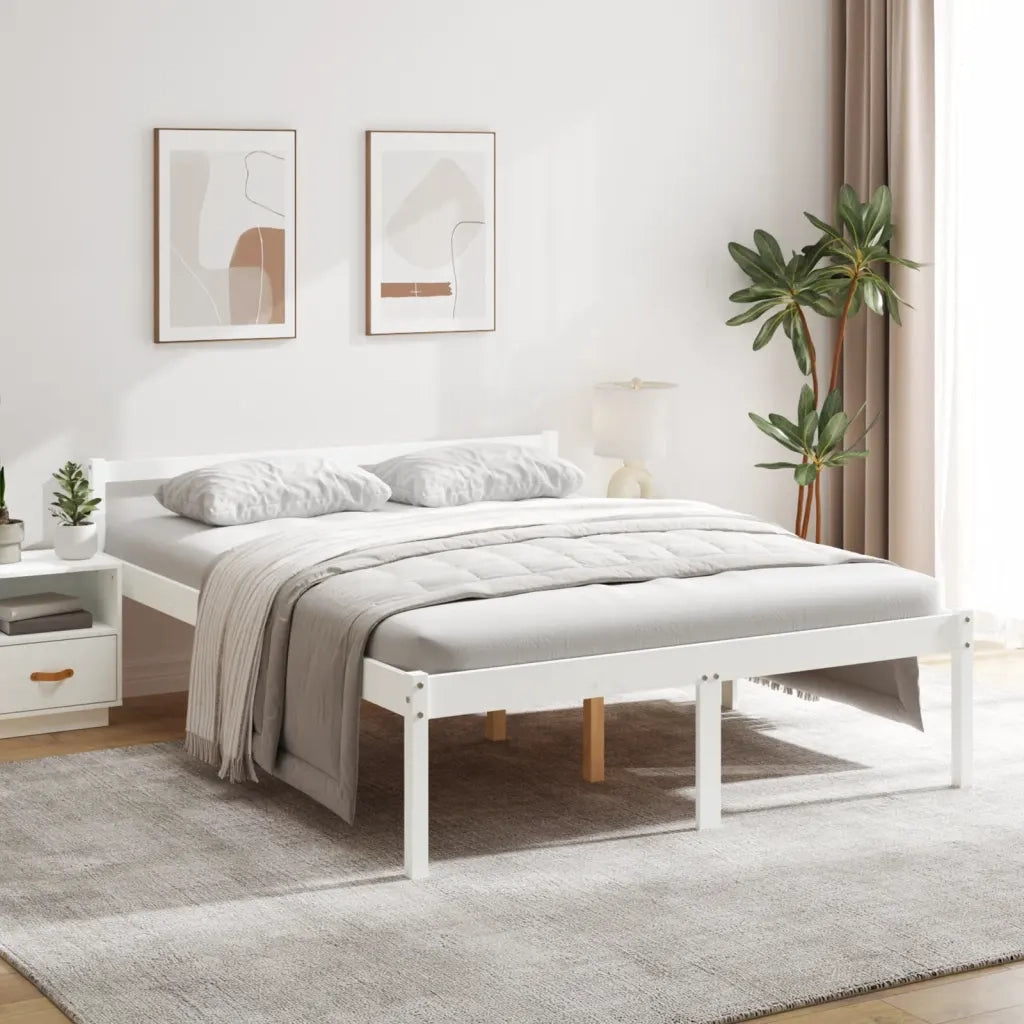 Letto matrimoniale | Letto per adulti | Letto per Anziani Bianco 160x200 cm in Legno Massello di Pino