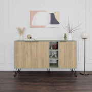 Madia Moderna Credenza 142x83 cm con 3 Ante e Vani a Giorno Quercia e Verde