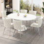 Set di 6 sedie da pranzo in velluto beige con gambe in metallo, design moderno per sala da pranzo e soggiorno