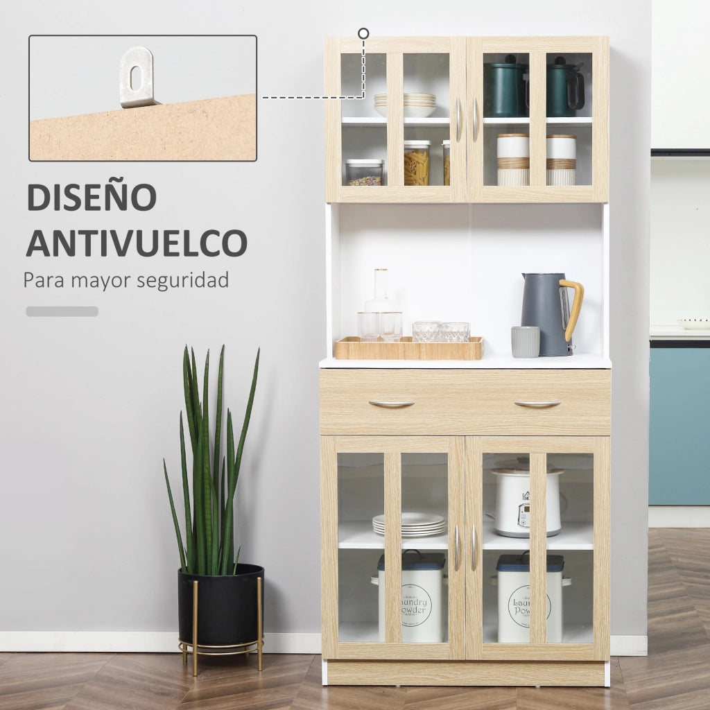 Armadio Cucina con Ante Vetro e Cassetti ¨C Zephmum ¨C Bianco Naturale 80x40x180 cm