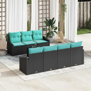 Set di divani con cuscino 8 pcs Nero e Turchese polyrattan