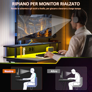 Scrivania Gaming con Luci LED e Supporto per Monitor 100x60x88.5 cm Nero