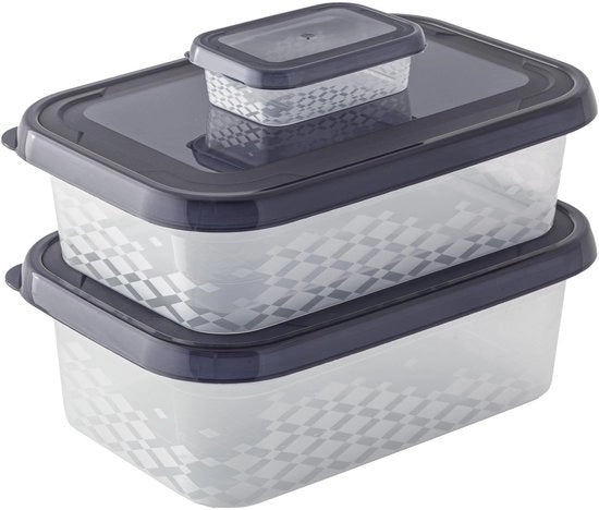 Set di contenitori alimentari essenziali per casa, plastica BPA libera, nera, diverse dimensioni, 3 pz.