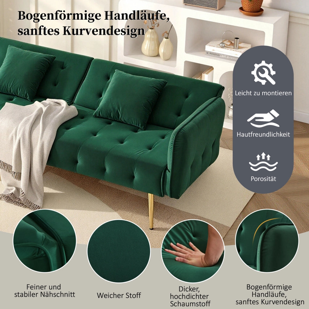 DIVANO LETTO 2 POSTI 215x81,5 cm Verde in velluto