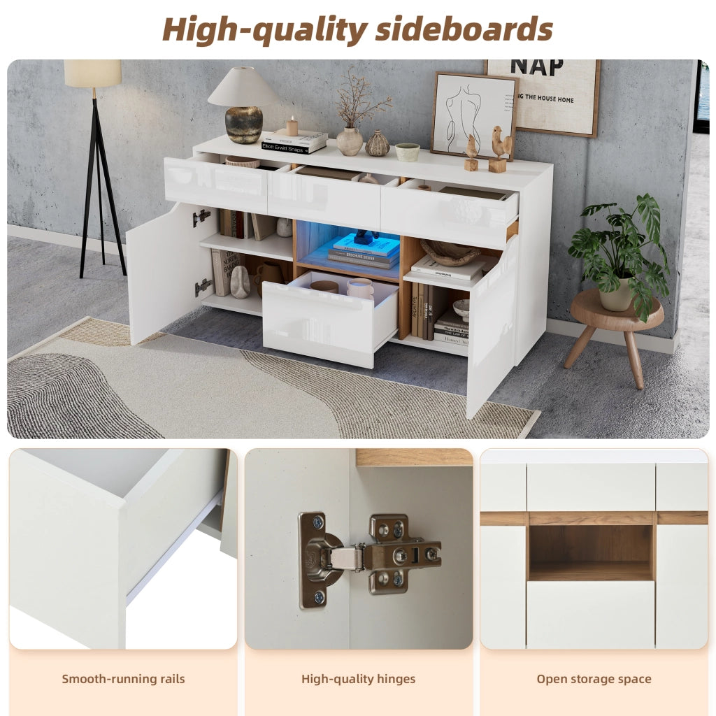 Credenza con 4 Cassetti; 2 Ante; 1 Vano e LED per Soggiorno in Pannello di Truciolato 140 × 40 × 70 cm Bianco