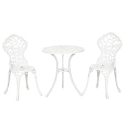 SET DA GIARDINO IN ALLUMINIO BIANCO 2 SEDIE 45X42X85.5 CM E TAVOLINO ROTONDO Ø61X66.5 CM