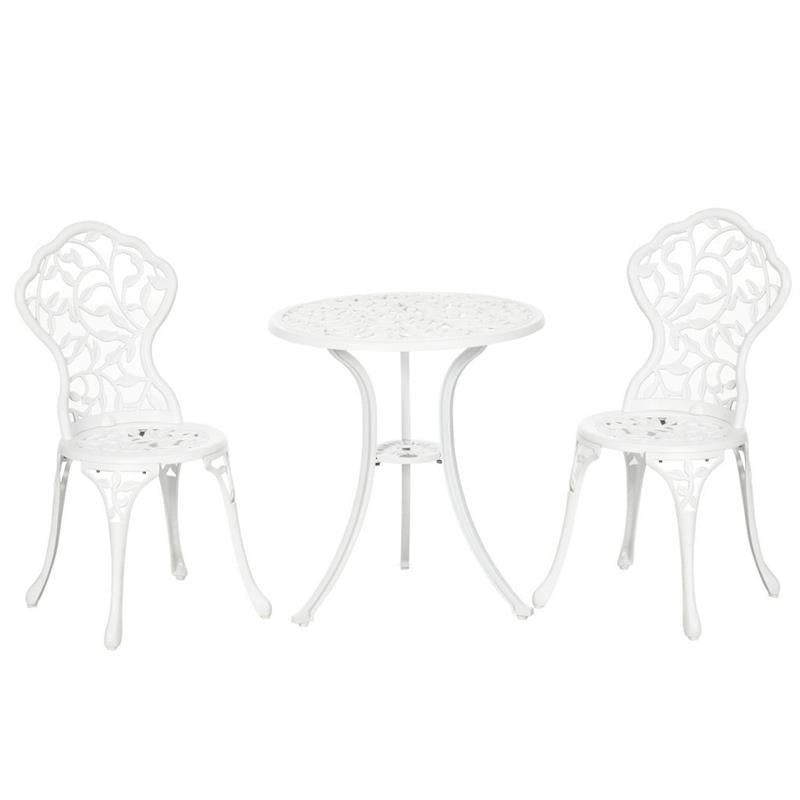 SET DA GIARDINO IN ALLUMINIO BIANCO 2 SEDIE 45X42X85.5 CM E TAVOLINO ROTONDO Ø61X66.5 CM