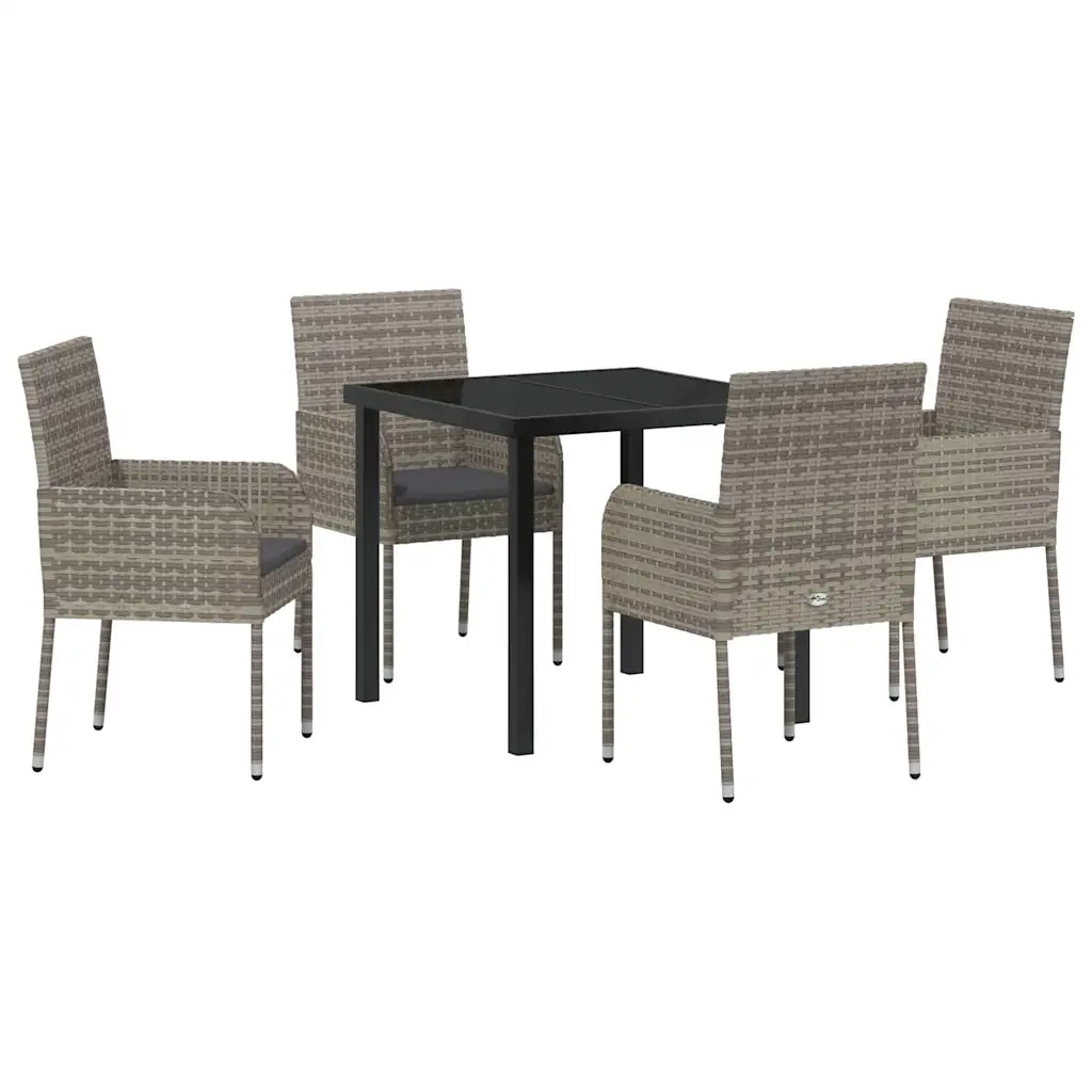 Set da Pranzo per Giardino con cuscino 5 pcs Grigio polyrattan