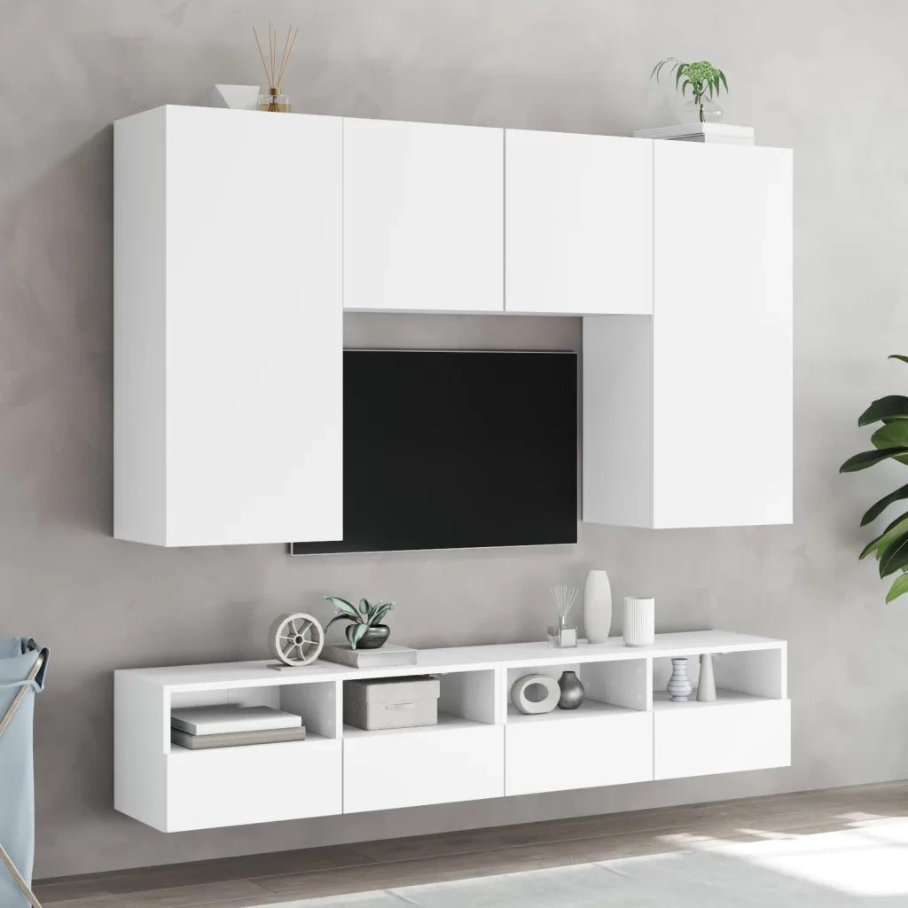 Mobili TV a Parete 2pz Bianchi 100x30x30 cm Legno Multistrato 836883