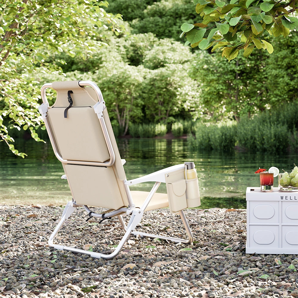 Spiaggina Pieghevole Alluminio con Borsa Termica Reclinabile e Spallacci Beige