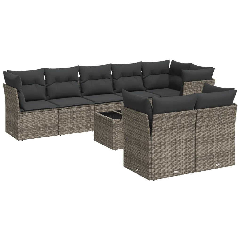 Set Divano da Giardino 9 pz con Cuscini Grigio in Polyrattan 3249759