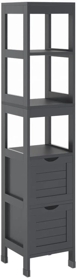 mobiletto bagno Vilda, Grigio, 30 x 89 cm con 2 cassetti, per la conservazione di accessori da bagno e prodotti per la cura