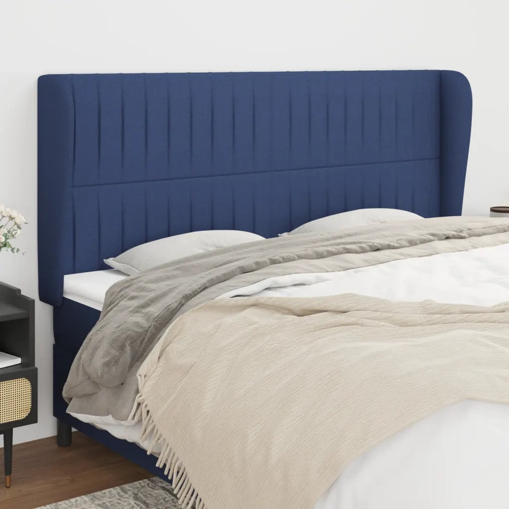 Testiera ad Orecchio-Testata con Orecchie Blu 163x23x118/128 cm in Tessuto 667244