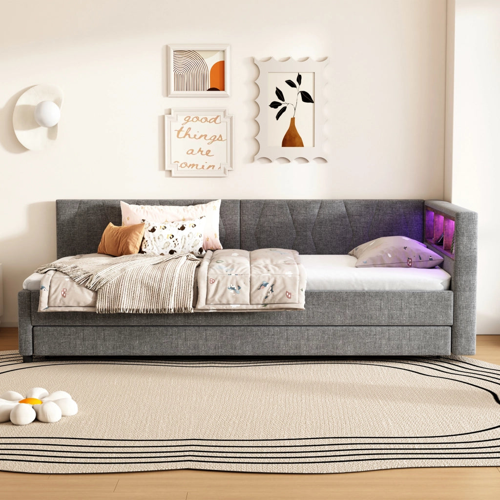 Letto giorno funzione estrazione lino grigio 90x200 cm