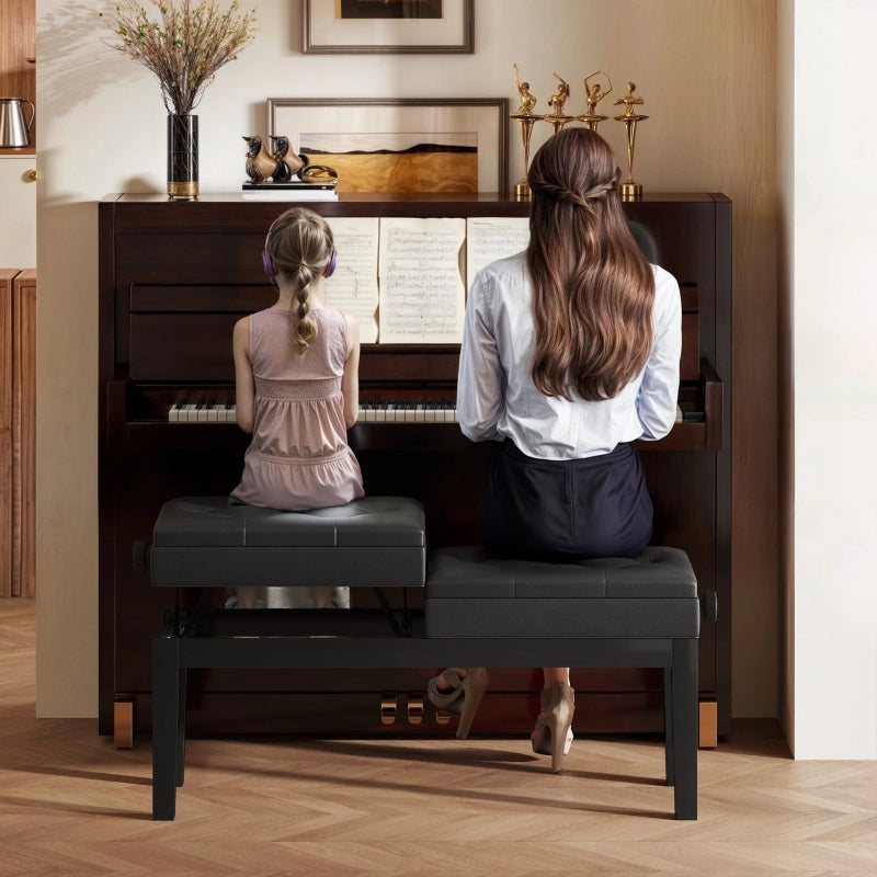 Panca per pianoforte regolabile con vano portaoggetti, seduta in ecopelle nera, 105 x 37 x 48-58 cm