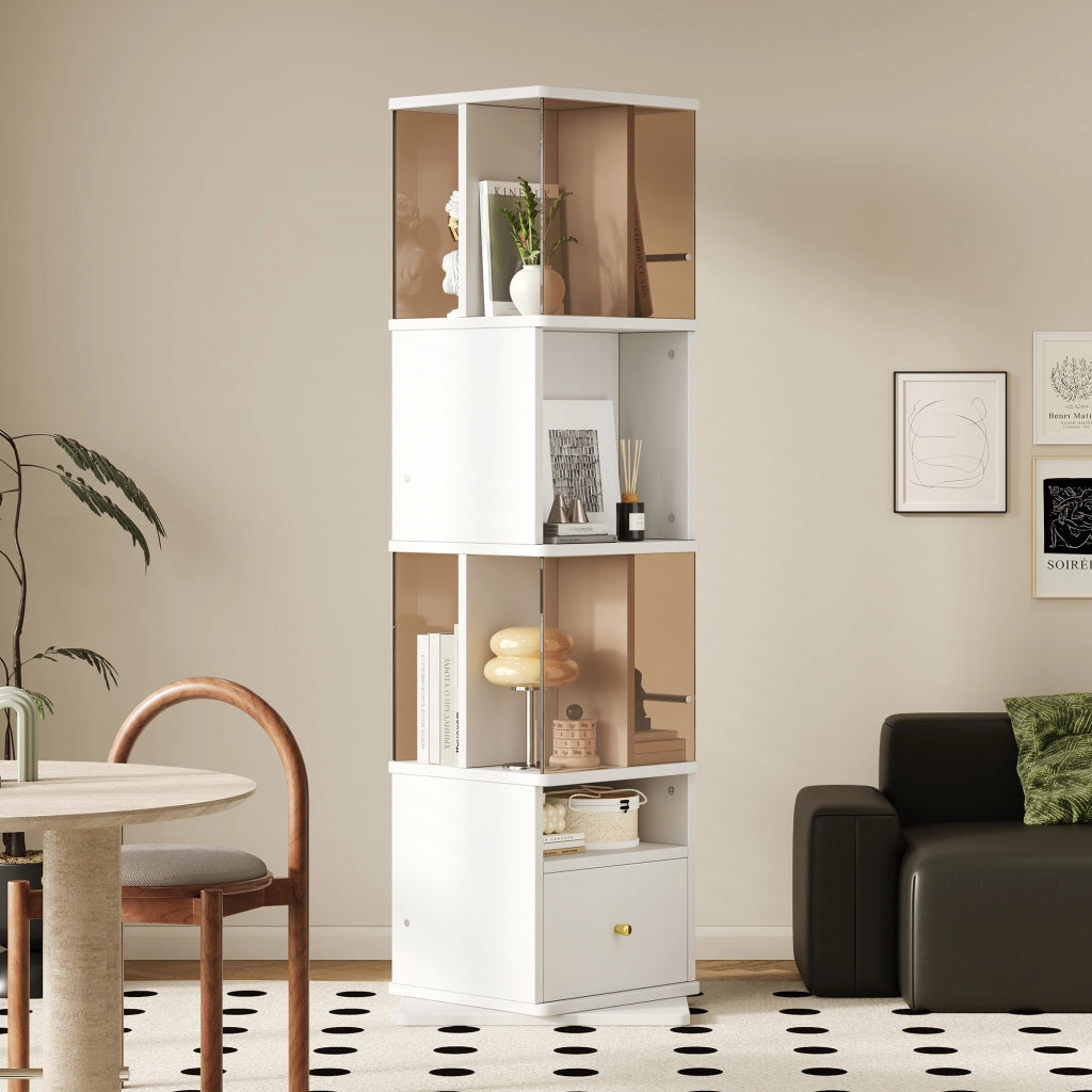 Vetrina girevole 50 x 50 x 160 cm, MDF e vetro di sicurezza marrone, bianco e marrone