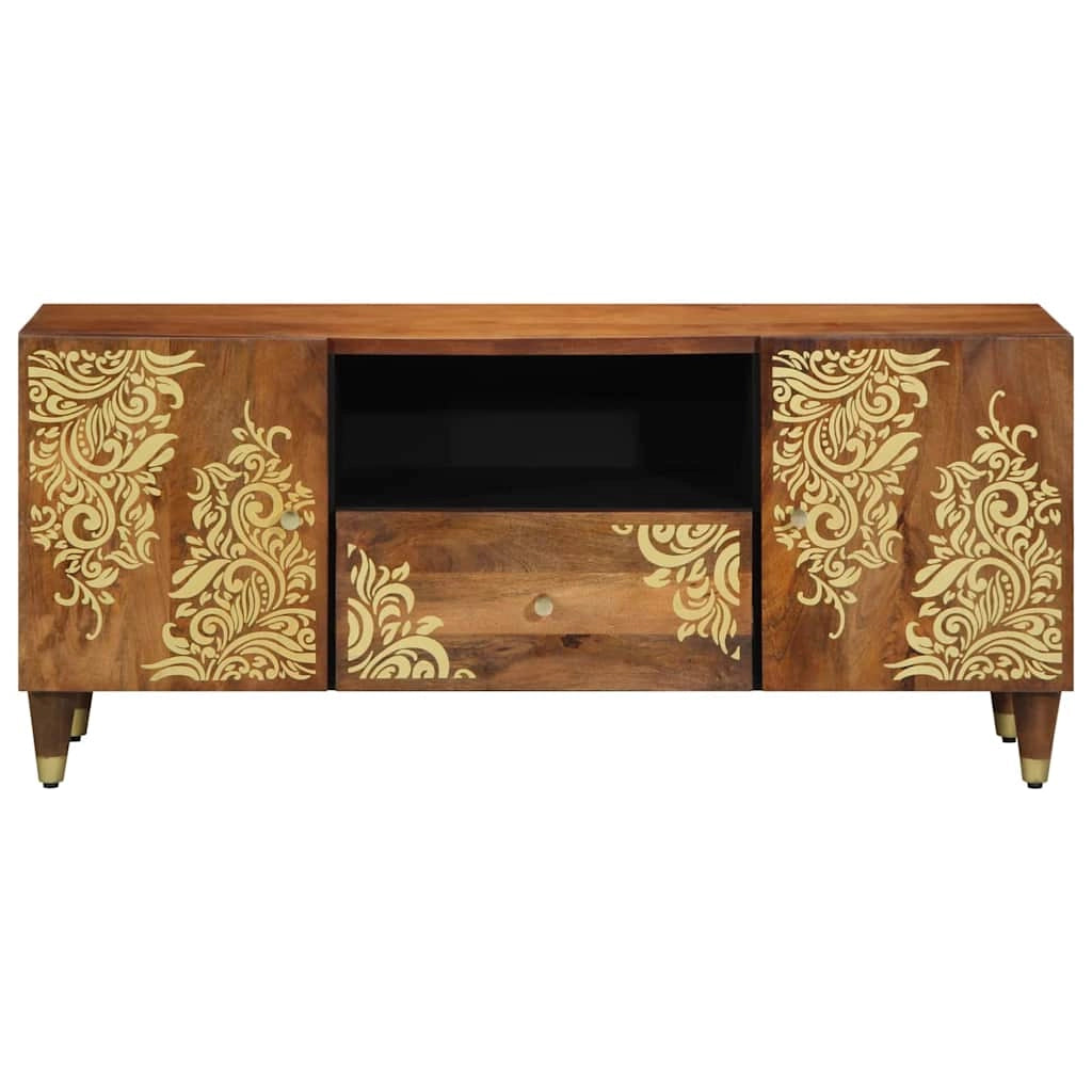 Mobile porta TV moderno e minimalista per interni 105 x 33 x 46 cm in legno massello di mango marrone miele 02_0057873