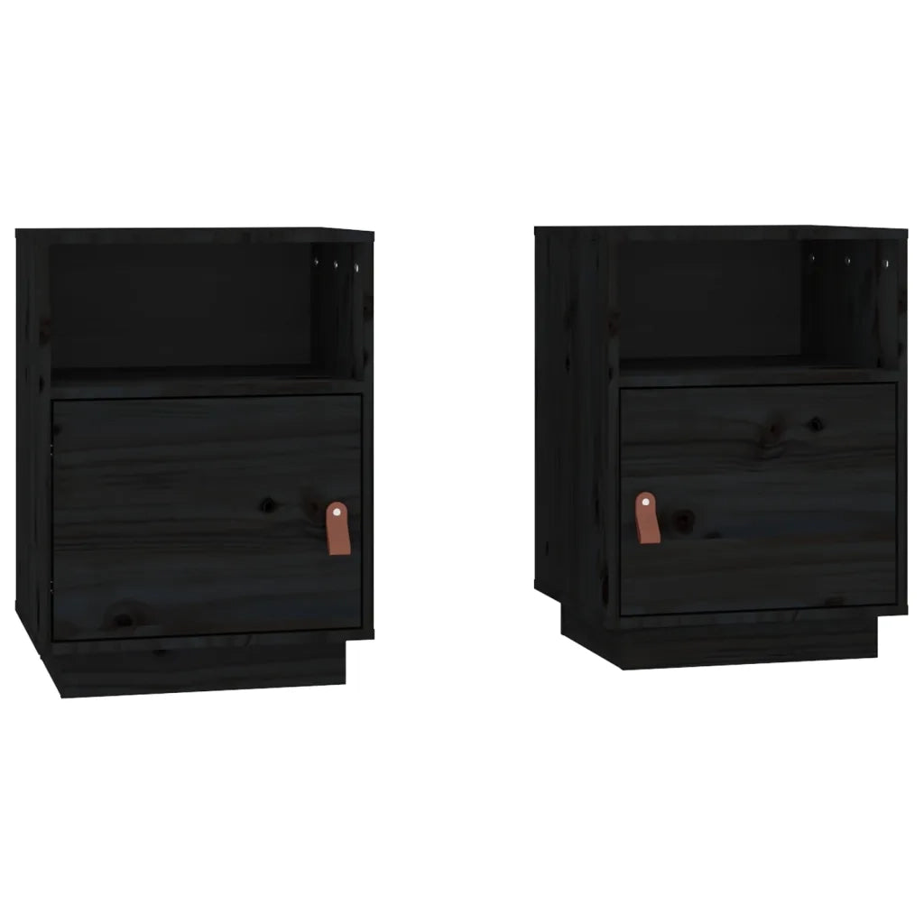Set di 2 Comodini | Armadio da Notte | Mobiletto da notte Neri 40x34x55 cm in Legno Massello di Pino