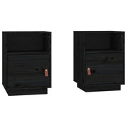 Set di 2 Comodini | Armadio da Notte | Mobiletto da notte Neri 40x34x55 cm in Legno Massello di Pino