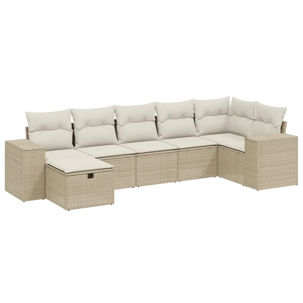 Set Divani da Giardino 7 pz con Cuscini Beige in Polyrattan 3264434