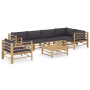 Set di mobili da giardino per esterni 7 pezzi con cuscini in bambù grigio scuro 02_0017197