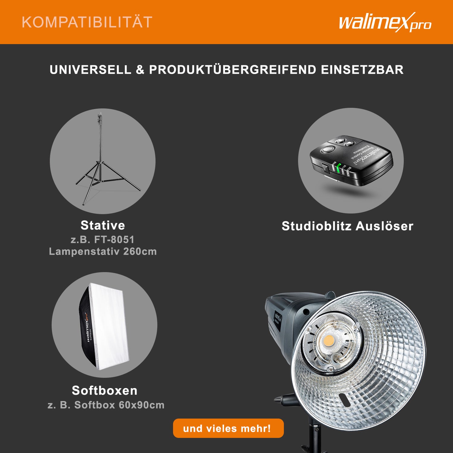 Emerger 400 flash fotografico con potenza di 400 Ws, radio a 2,4 GHz, tempo di ricarica breve, luce LED dimmerabile per studio foto