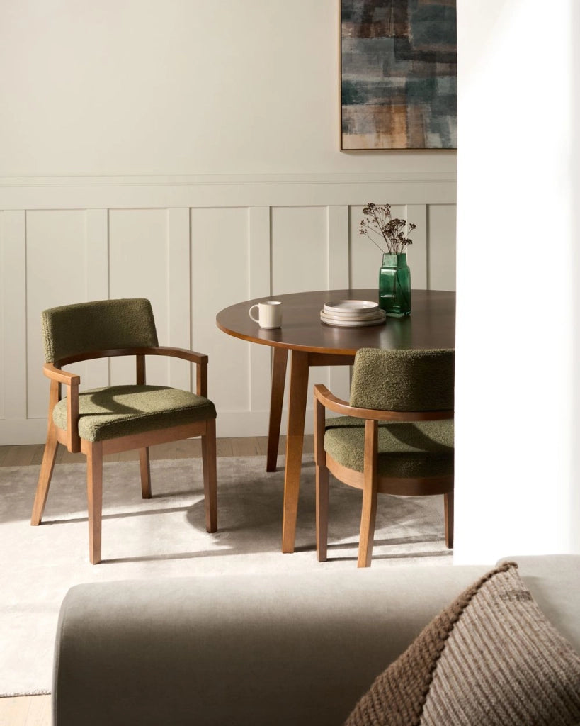 Set di 2 sedie da pranzo in stile tradizionale Seduta imbottita Boucle Legno e verde Stile retrò tradizionale