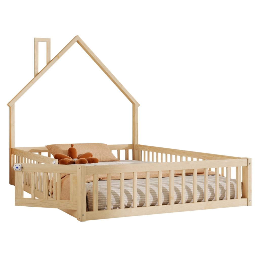 Letto Casetta per Bambini con Rete a Doghe ¨C MINIMAL ¨C Pino Naturale 140x200