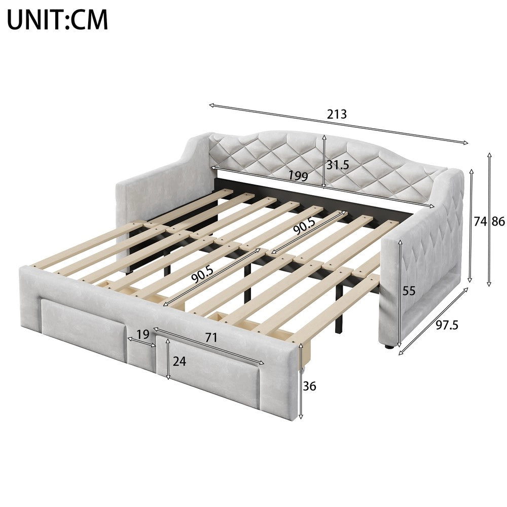 Letto Imbottito con Cassetti e LED ¨C Xylo ¨C Grigio, 90x200-180x200