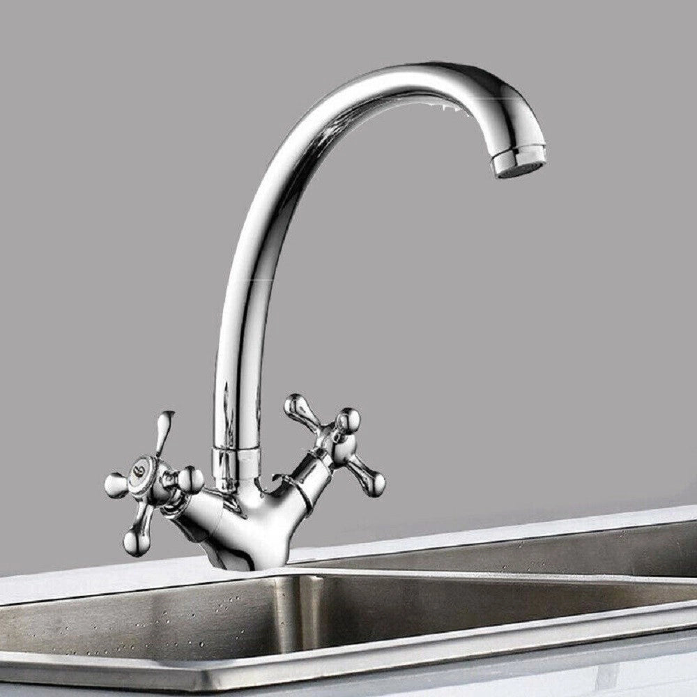 Trade Shop - Rubinetto Cucina Lavabo Monoforo Ottone Cromato Lucido Miscelatore Doppio Comando -