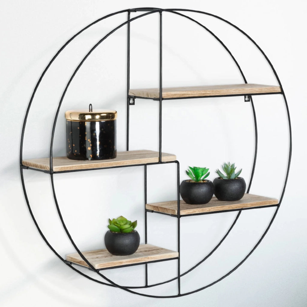IDMarket - Scaffale rotondo a parete LILY 4 livelli in legno e metallo design industriale