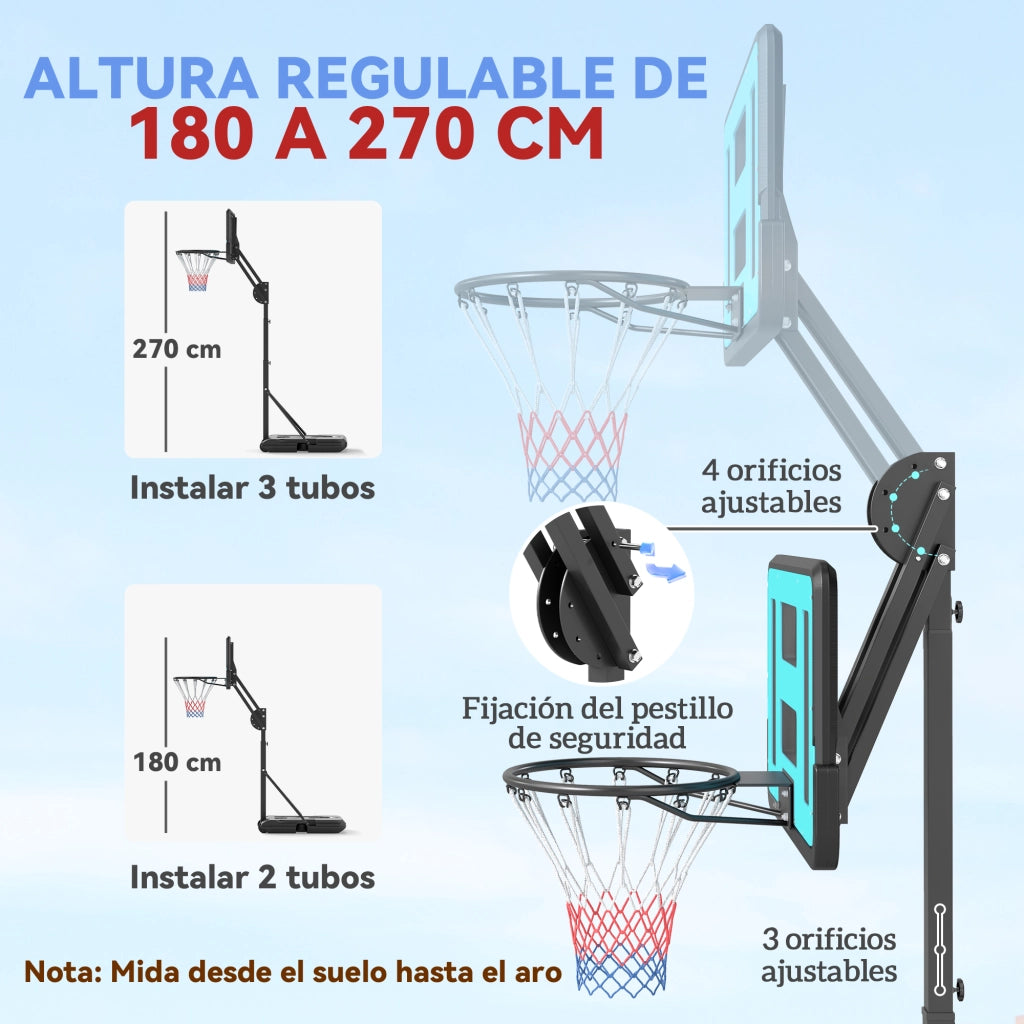 Canestro da Basket Regolabile 146-236 cm con Ruote e Base Riempibile ¨C zephmum ¨C Nero