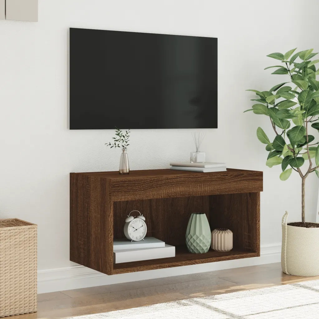 Mobile Porta TV con Luci LED Rovere Marrone 60x30x30 cm 837139