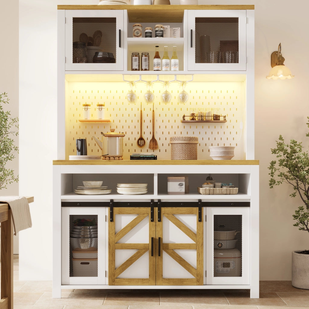 Mobile dispensa alta con LED, presa USB e 4 modalità di apertura, in MDF, bianco, 120 × 40 × 174.5 cm