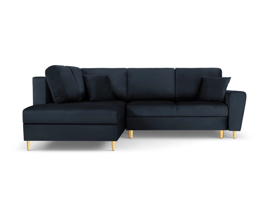 Cosmopolitan Design - Divano convertibile angolare sinistro con contenitore "Kyoto" 5 posti in velluto blu scuro 
