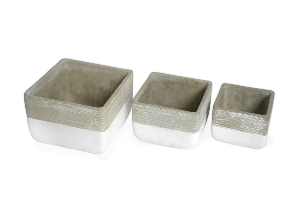 Set 3 Vaso Decorativo Moderno Per Fiori In Cemento Design Modello Quader