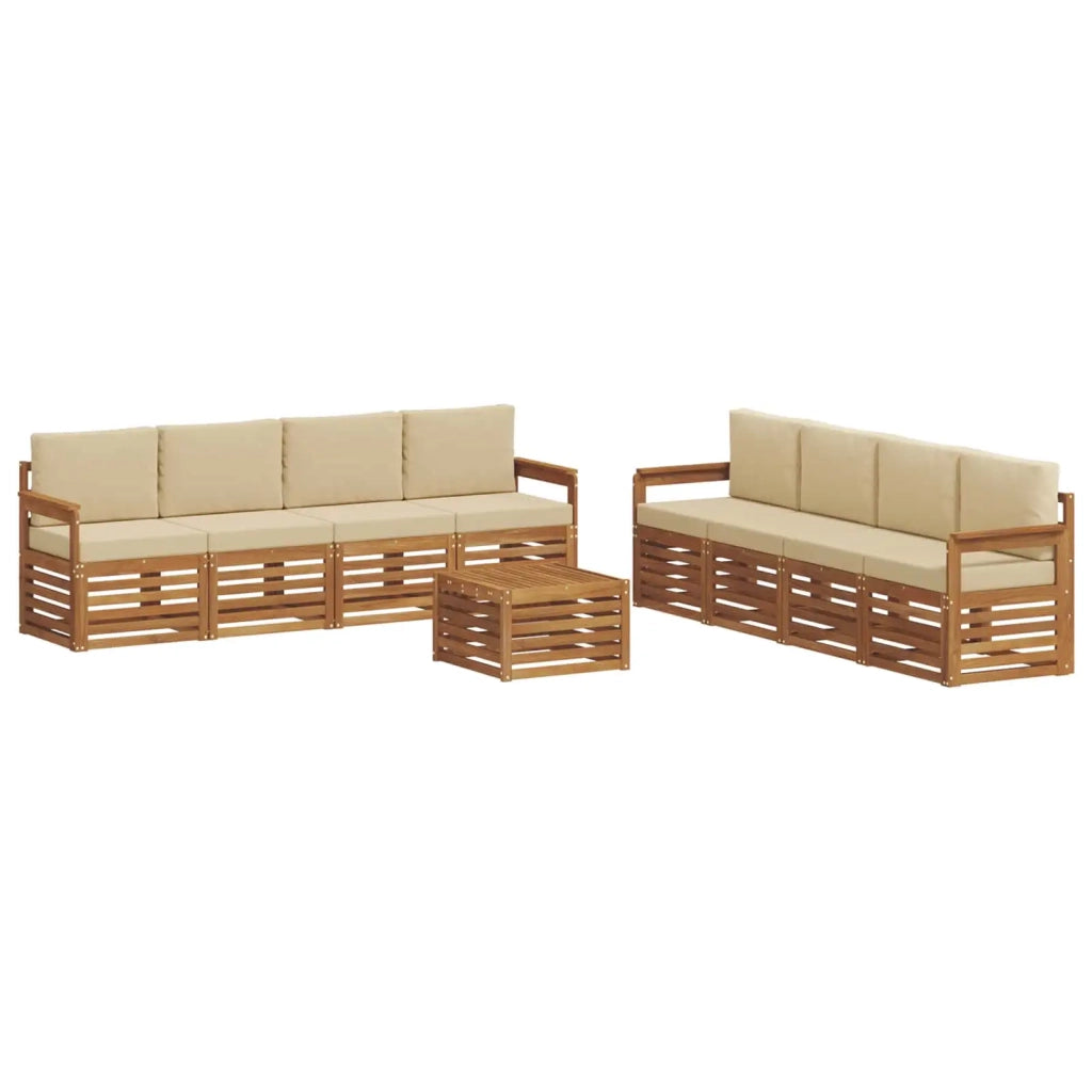 Set divani 9 pcs Naturale e Beige Legno di Acacia Massello