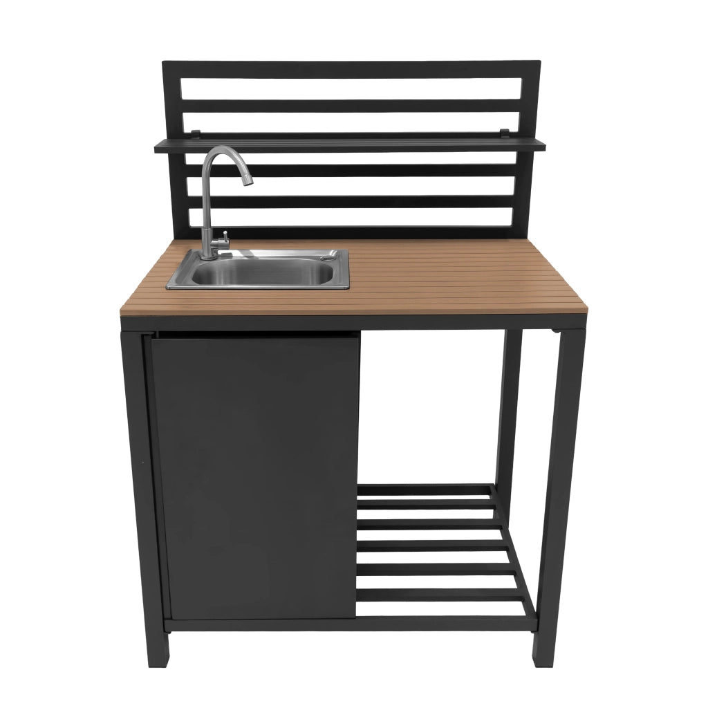 Cucina da Esterno 3 Pezzi con Lavello Modulare Angolare Alluminio Legno