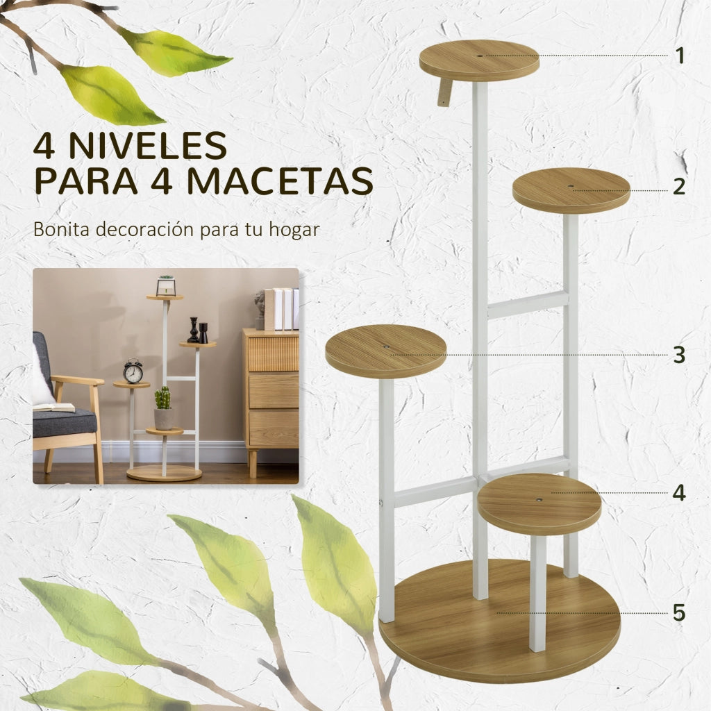 Libreria per Piante 4 Livelli ¨C Zephmum ¨C 40x40x95,5 cm Legno Naturale