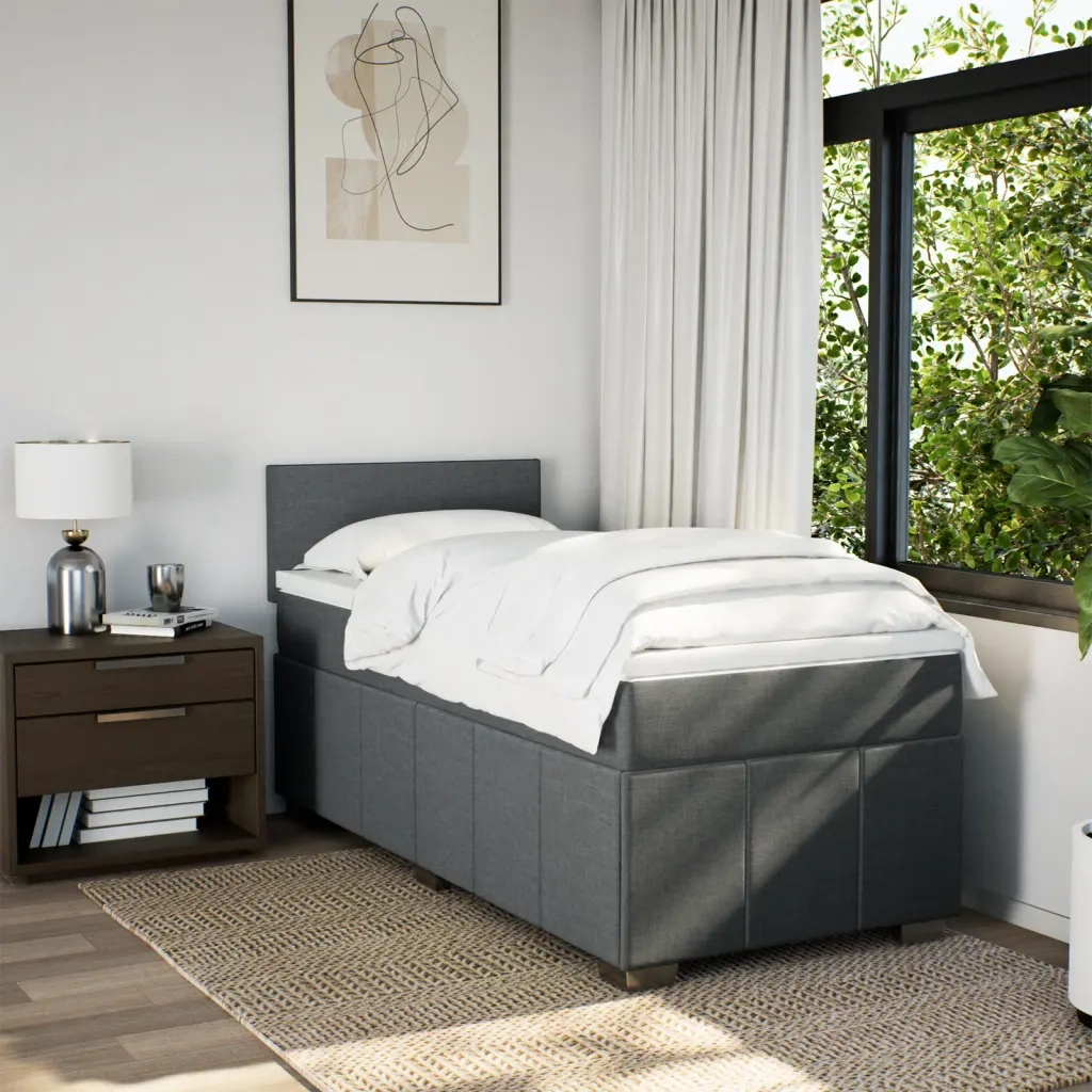 Giroletto a Molle con Materasso Grigio Scuro 100x200 cm Tessuto